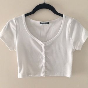 Brandy Melville White Button Cropped Top